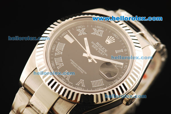 Rolex Datejust II Swiss ETA 2836 Automatic Movement Full Steel with Black Dial and White Roman Numerals - Click Image to Close